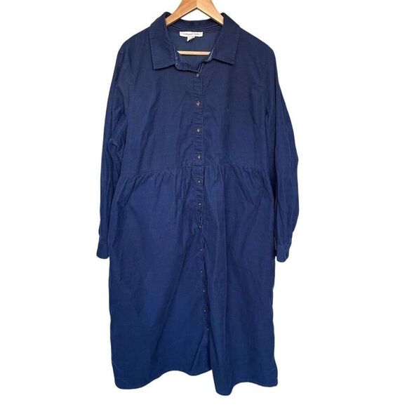 Coldwater Creek Plus Size 18 Blue Corduroy Long Sleeve Button Shirt Dress - Picture 2 of 6